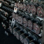 Rack of dumbbells on a gym rack at a fitness club